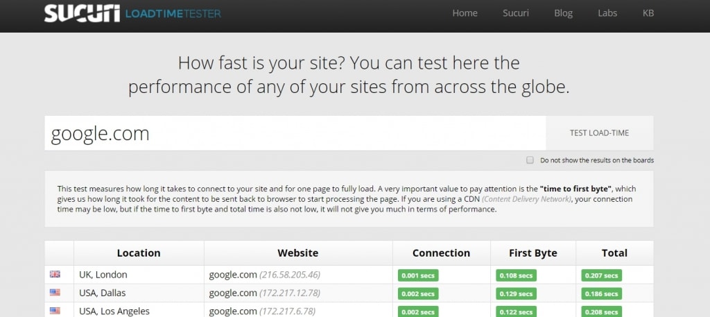 全球网速测试工具Sucuri Load Time Tester